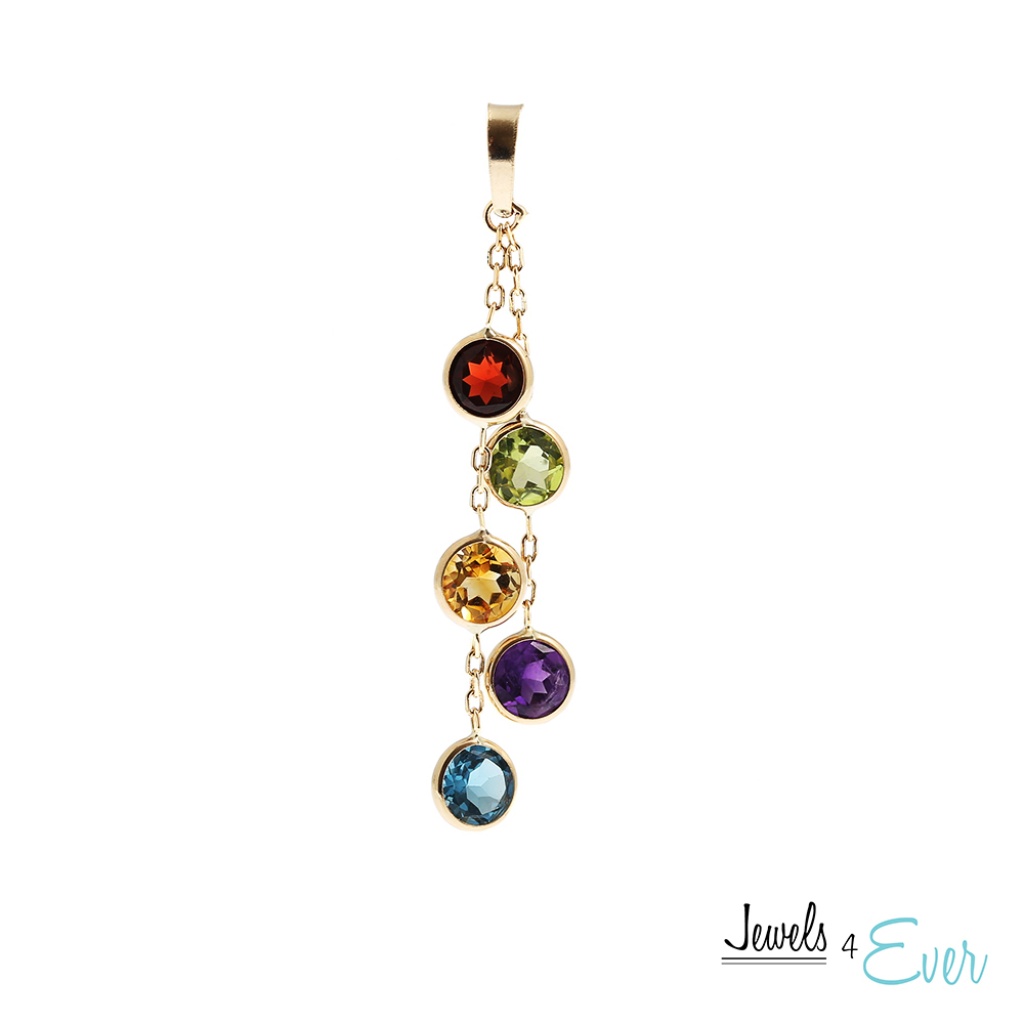 14k Gold Rainbow Pendant With Genuine Gemstones